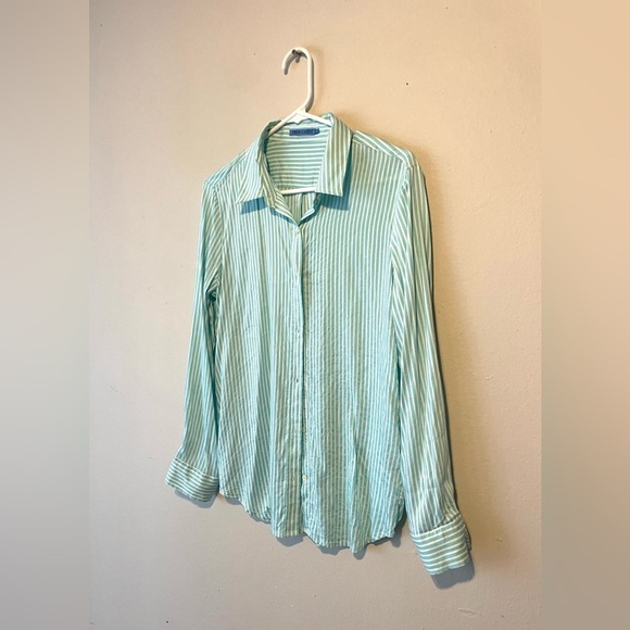 J.MCLAUGHLIN DENVER SILK-BLEND BLOUSE SIZE L GREEN WHITE EUC - Picture 5 of 10